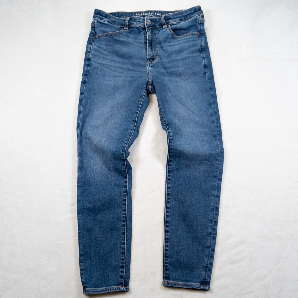 American Eagle High-Rise Jegging Blue Denim Jeans Next Level Stretch 12 Short